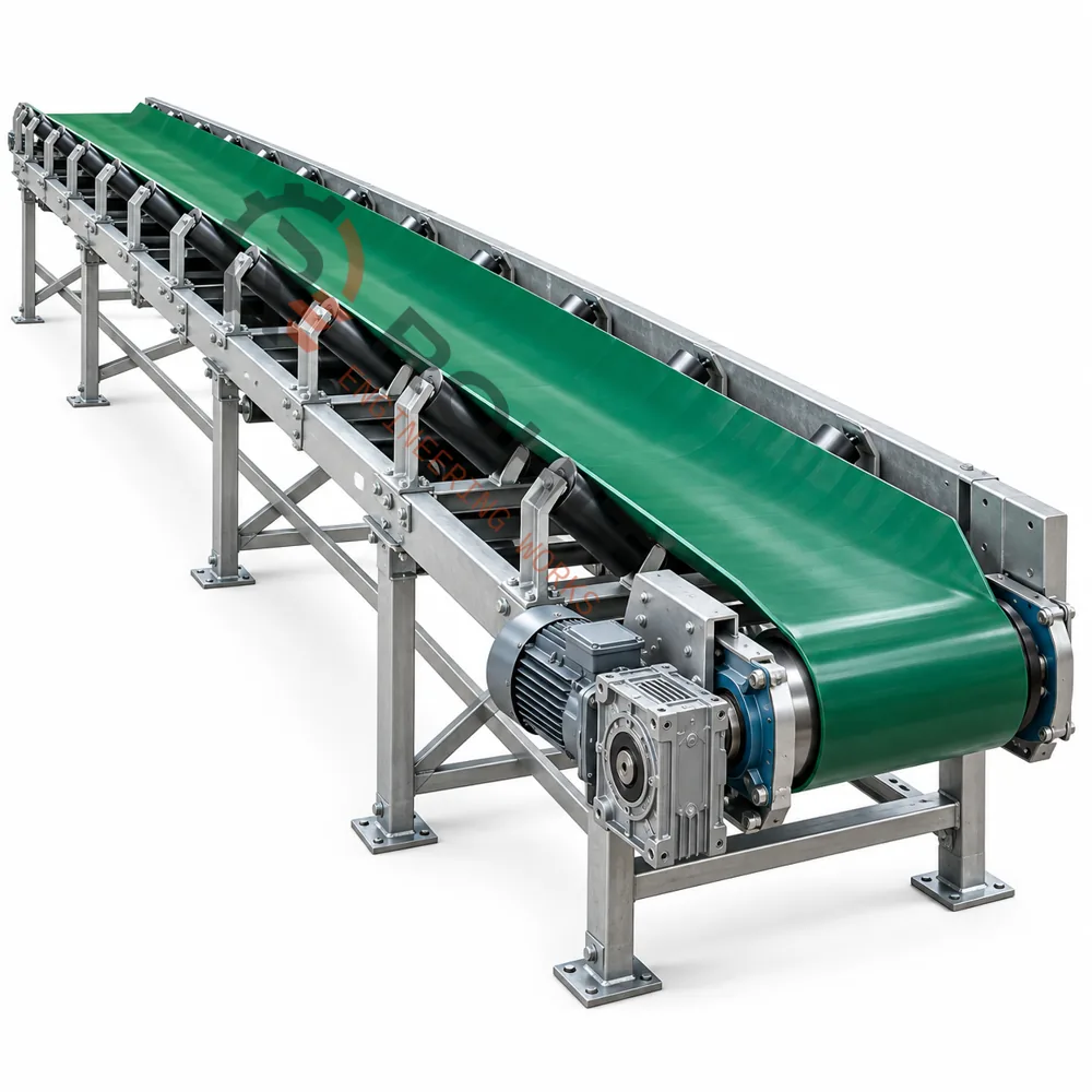 Industrial Green Troughed Conveyor System